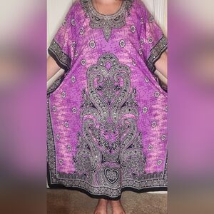 Good Times One Size Purple Black  Mlticlored Floral Studded Women's Kaftan Dress